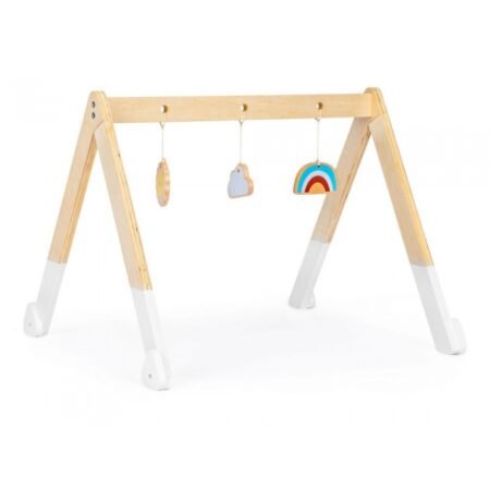 Bară educativă din lemn pentru copii cu 3 jucării, Ecotoys CA12231