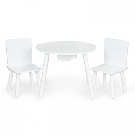 Set de masă cu două scaune pentru copii și loc de depozitare jucării Ecotoys WH135 - Alb