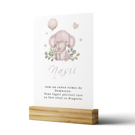 Cadou pentru nași - Mini tablou în suport de lemn Elefant