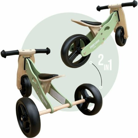 Bicicletă 2 în 1 din lemn, fără pedale, transformabilă în tricicletă fără pedale, Free2Move, Mint