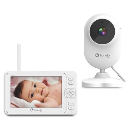 Video monitor cu termometru, melodii și comunicare în 2 sensuri, 360 grade, 5 inch, Full HD, Lionelo, Babyline 6.2, Alb