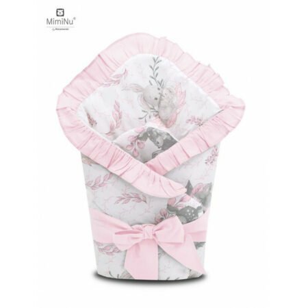 Păturică de înfășat multifuncțională cu volănașe, 75x75 cm, Panglică și arici velcro, MimiNu, Lulu Rose/Pink