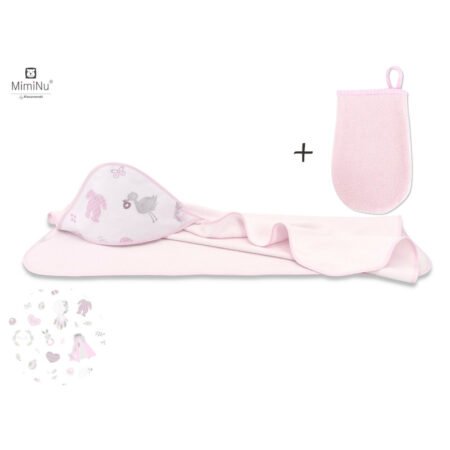 Set prosop de baie cu glugă și Mănușă, 100x100 cm, MimiNu, Baby Shower Pink