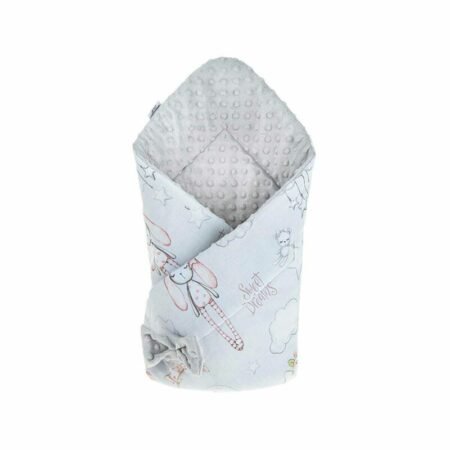 Păturică de înfășat nou-născut, 80 x 80 cm, Bumbac, cu față dublă Minky Wrap, Qmini, Rabbit Night