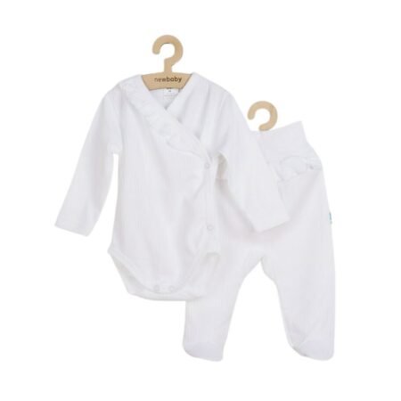 Set bebeluși 2 piese cu body cu volănașe și pantalonași cu botoșei, 62 cm, din bumbac, New Baby, Stripes White