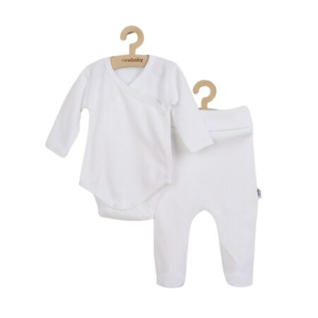 Set bebeluși 2 piese cu body și pantalonași cu botoșei, 62 cm, din bumbac, New Baby, Practical White