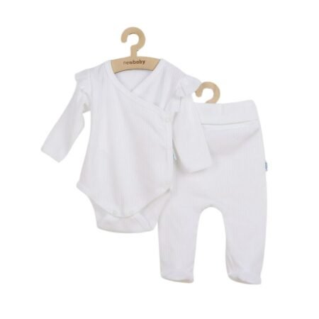 Set bebeluși 2 piese cu body și pantalonași cu botoșei și volănașe, 56 cm, din bumbac, New Baby, Practical White