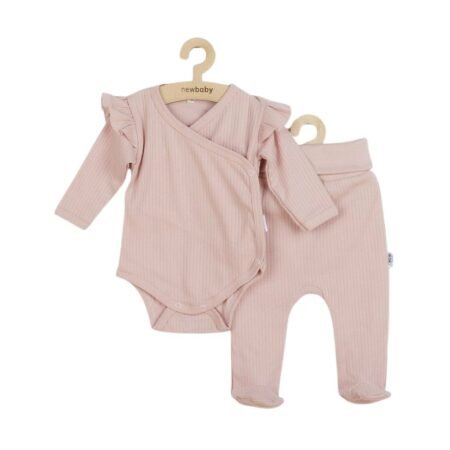Set bebeluși 2 piese cu body și pantalonași cu botoșei și volănașe, din bumbac, New Baby, Practical Pink