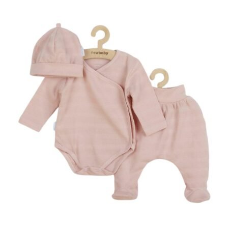 Set bebeluși 3 piese, cu body, pantalonași cu botoșei și căciuliță, 62 cm, din bumbac, New Baby, I am Pink