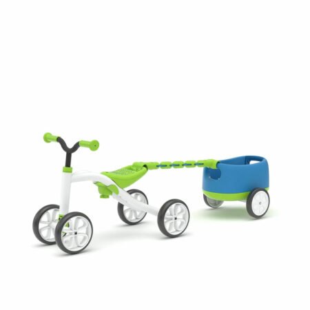 Tricicletă copii cu remorcă și șa reglabilă, compartiment în șa, Chillafish, RideOn Quadie, Lime