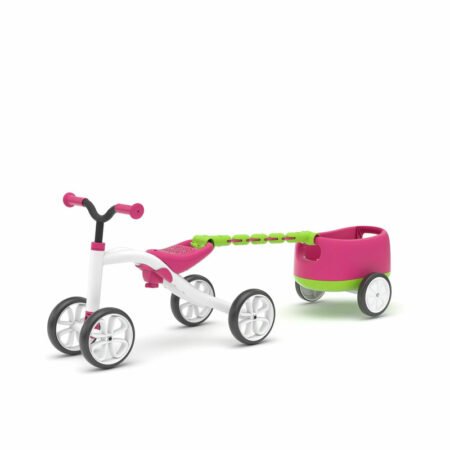 Tricicletă copii cu remorcă și șa reglabilă, compartiment în șa, Chillafish, RideOn Quadie, Pink